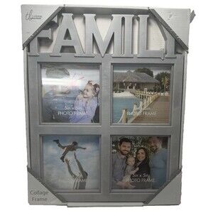NEW True Living Essentials Gray FAMILY Collage Photo 12”x 15” Frame (4- 5x5)